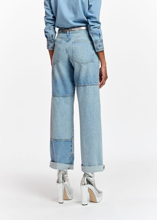 Straight-leg patchwork blue jeans