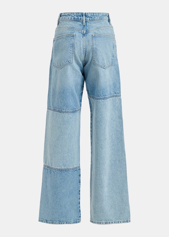 Blauwe patchwork jeans met rechte pijpen