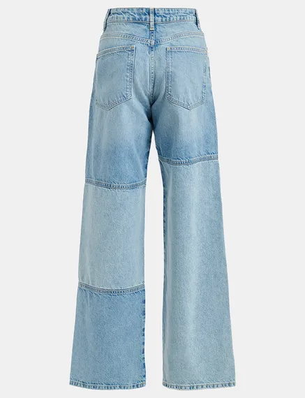 Straight-leg patchwork blue jeans