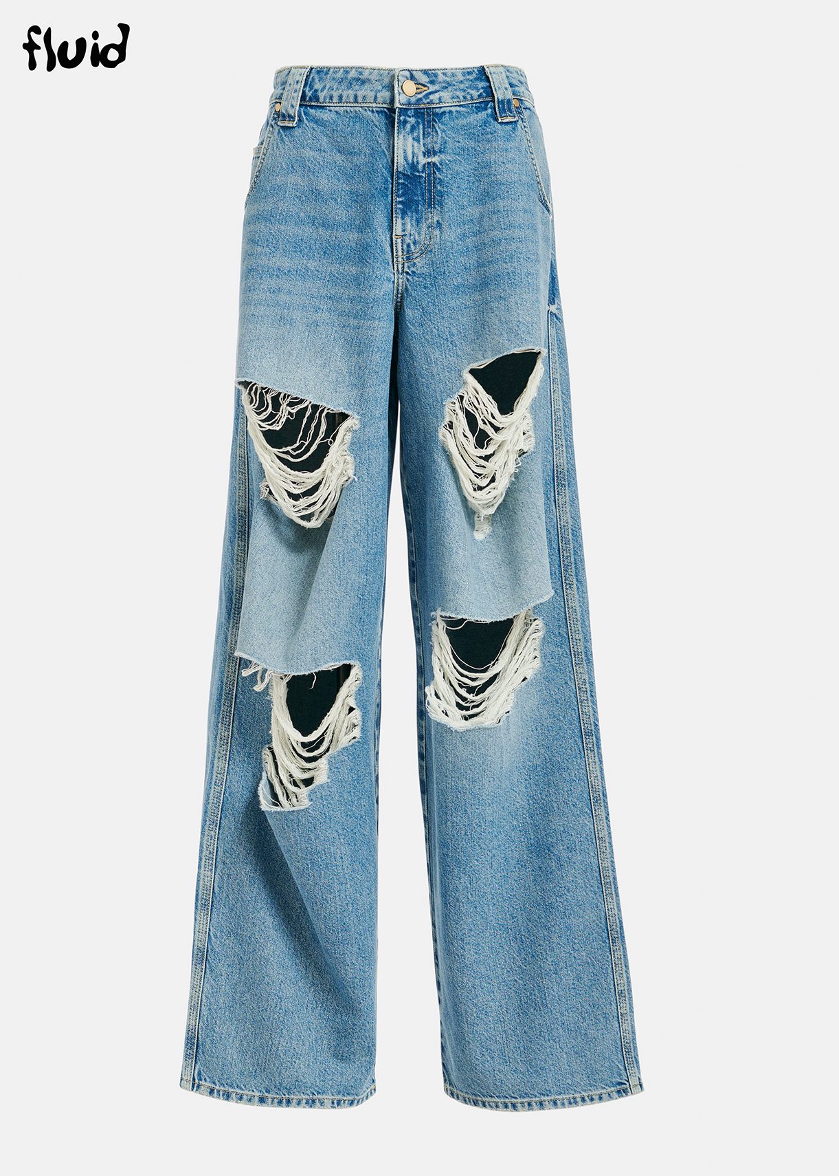 Blauwe afgedragen jeans met brede pijpen