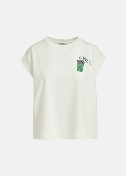 Off-white organic cotton T-shirt with popcorn embroidery