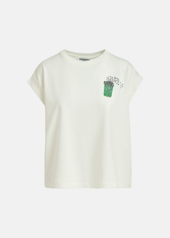 Off-white organic cotton T-shirt with popcorn embroidery