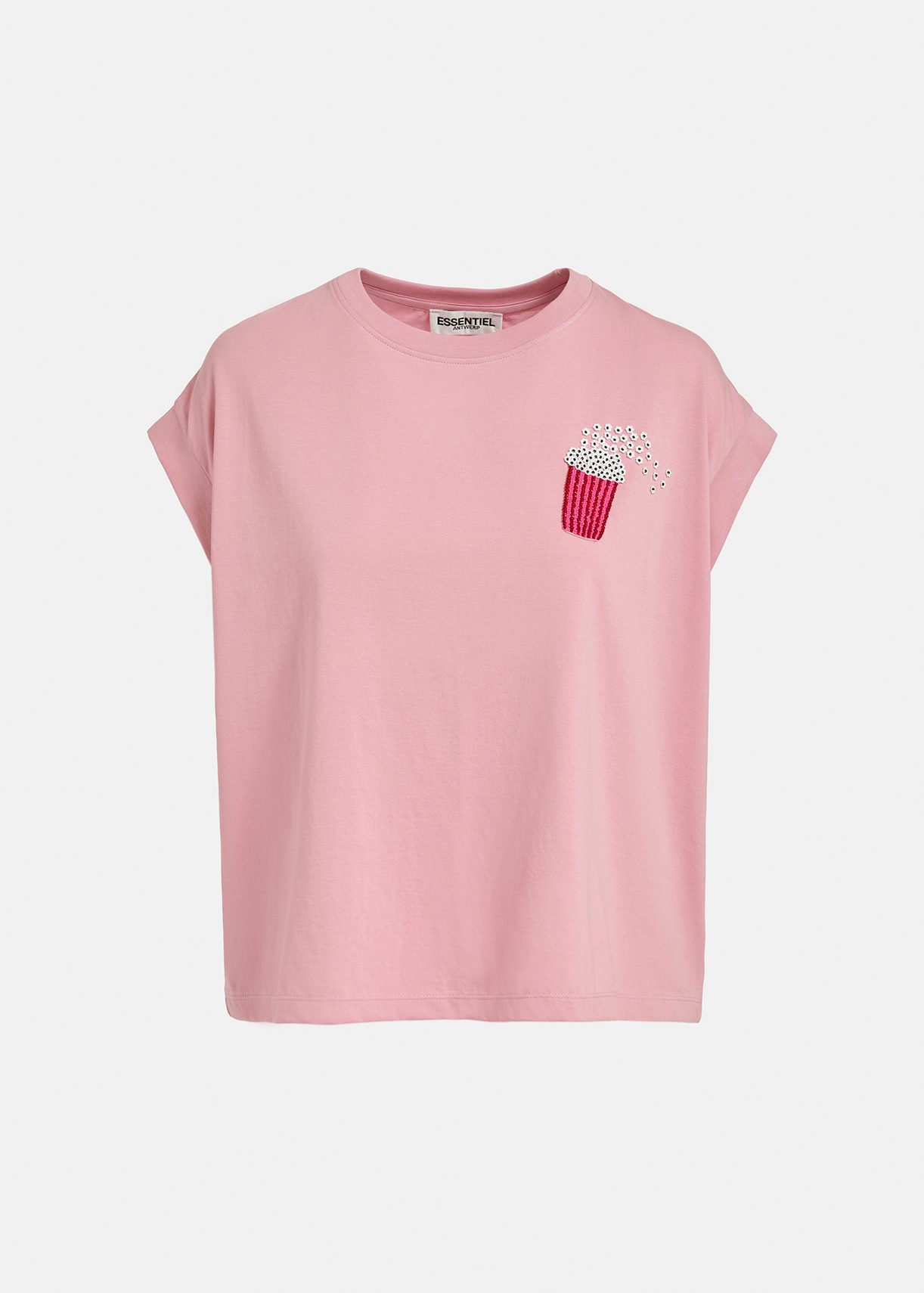 T-shirt en coton bio rose clair à broderie pop-corn