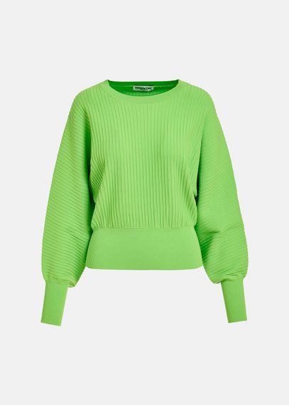 Green knitted sweater with fitted waist