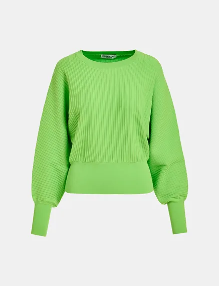 Green knitted sweater with fitted waist