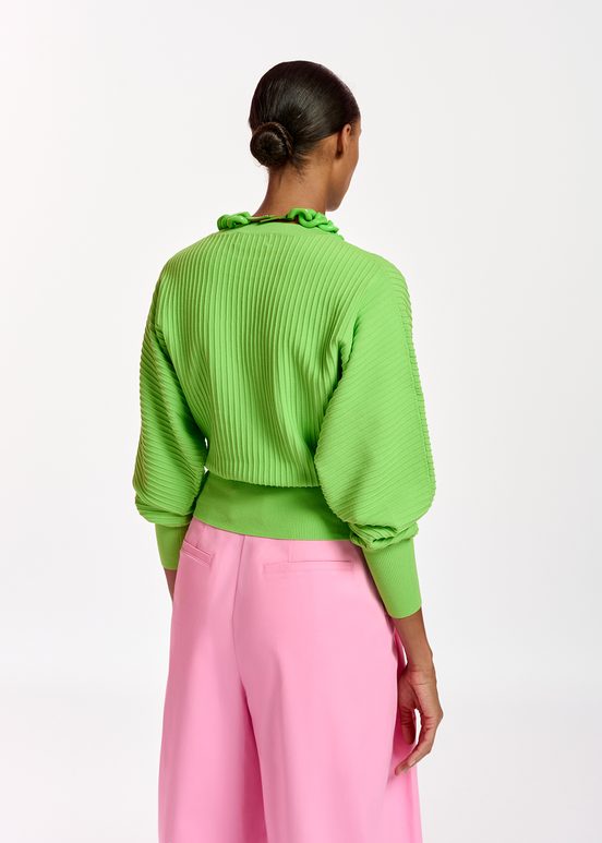 Green knitted sweater with fitted waist