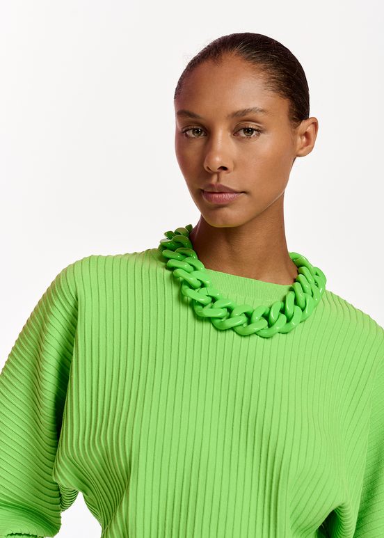 Green knitted sweater with fitted waist