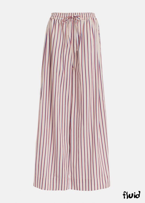 Ecru, burgundy and blue striped cotton pants