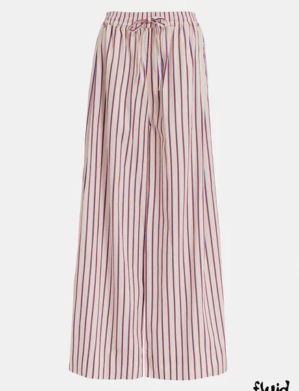 Ecru, burgundy and blue striped cotton pants