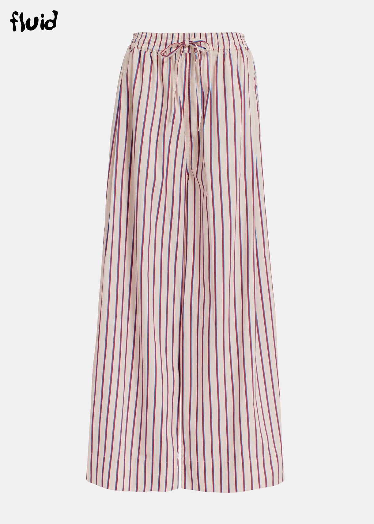 Ecru, burgundy and blue striped cotton pants