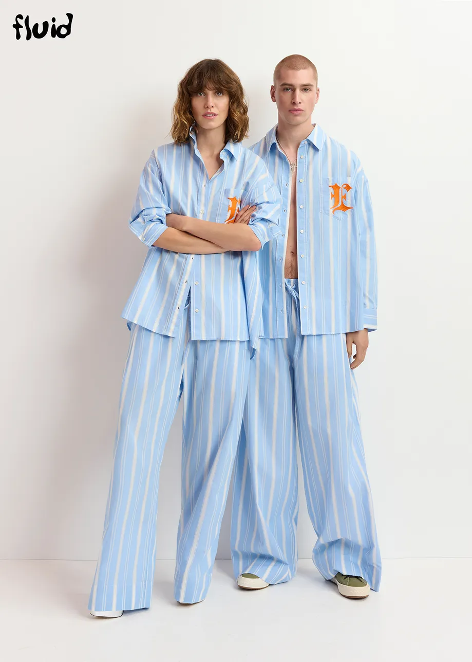 Blue and white striped cotton pants