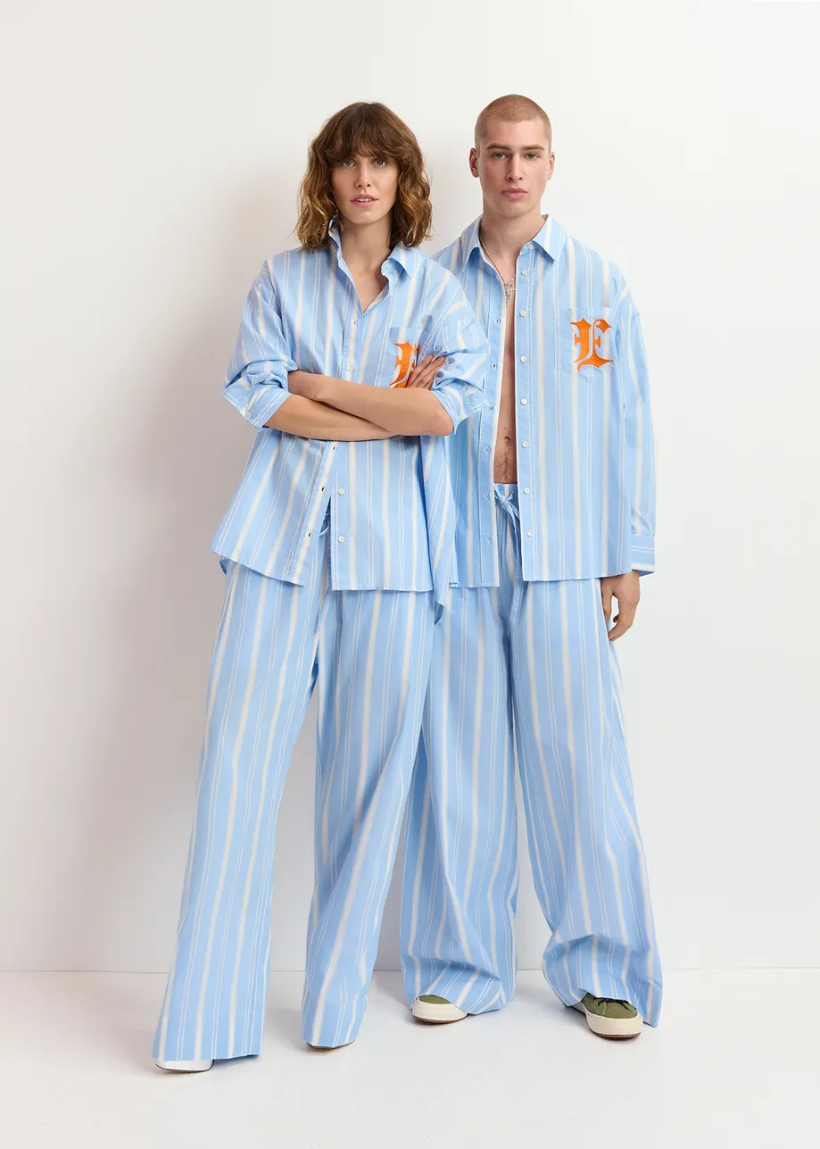 Blue and white striped cotton pants