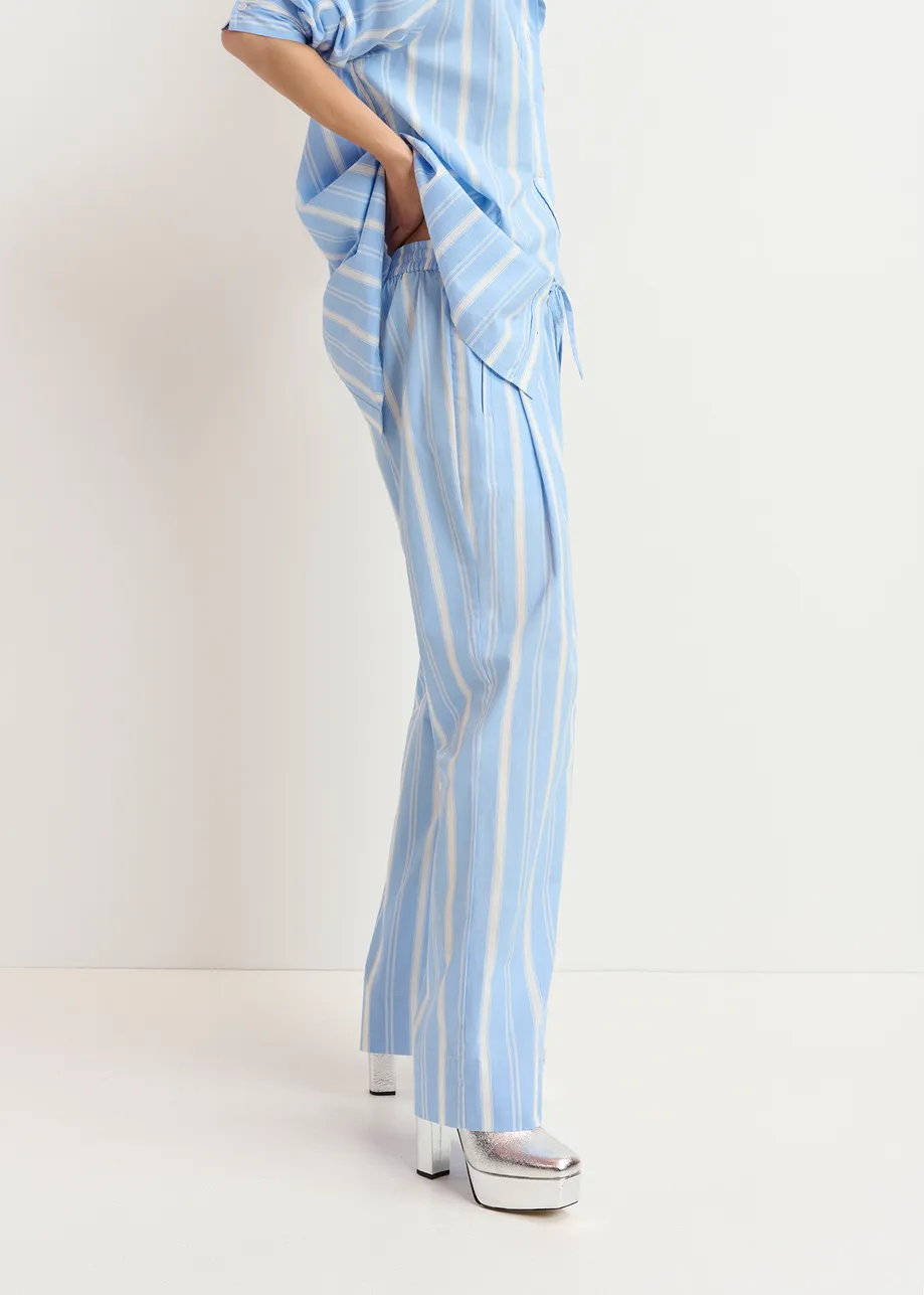 Blue and white striped cotton pants