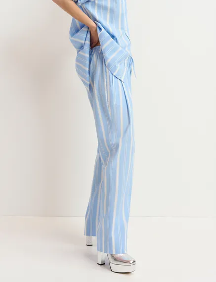 Blue and white striped cotton pants