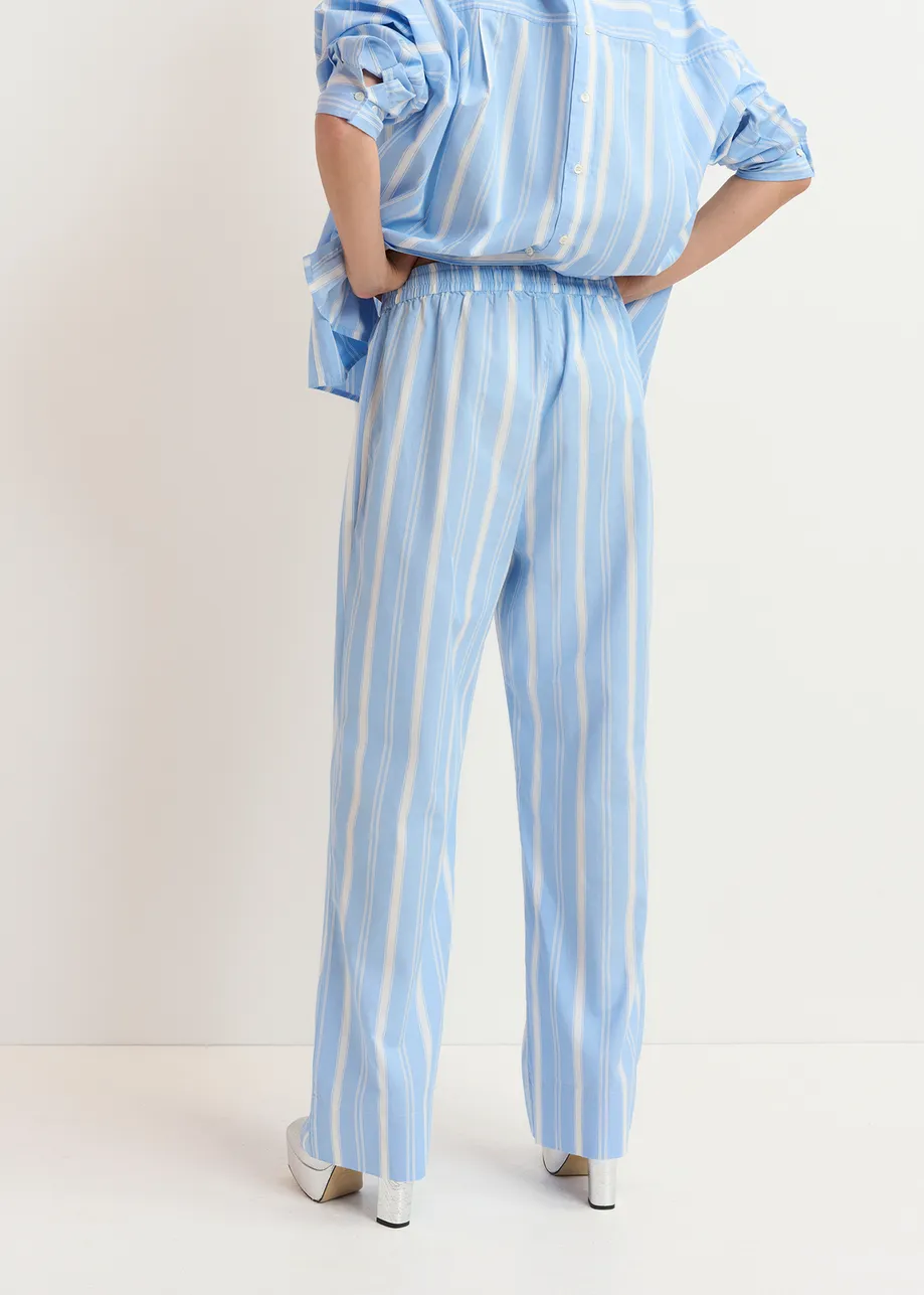 Blue and white striped cotton pants