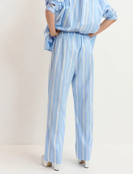 Blue and white striped cotton pants