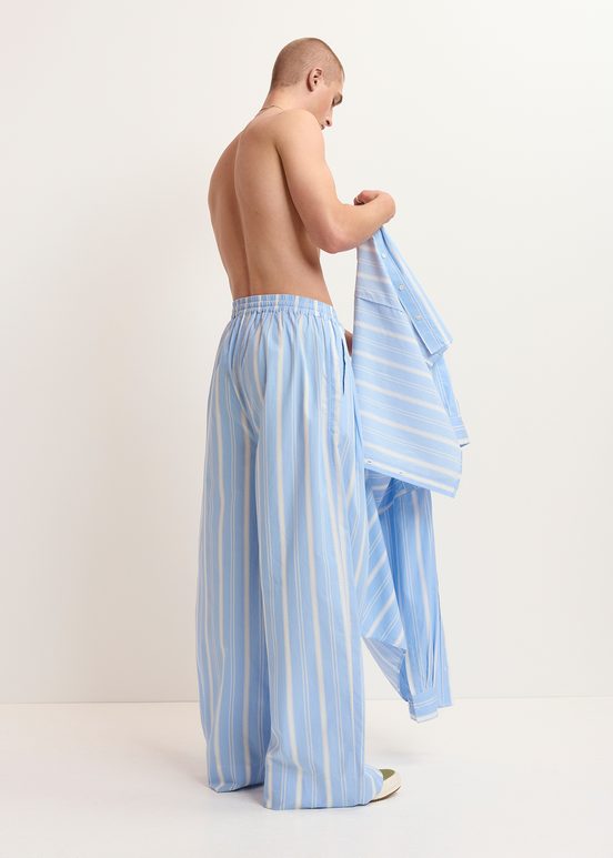 Blue and white striped cotton pants