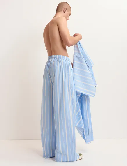 Blue and white striped cotton pants