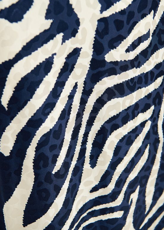 Marineblaues und cremefarbenes Midikleid mit Zebra-Print