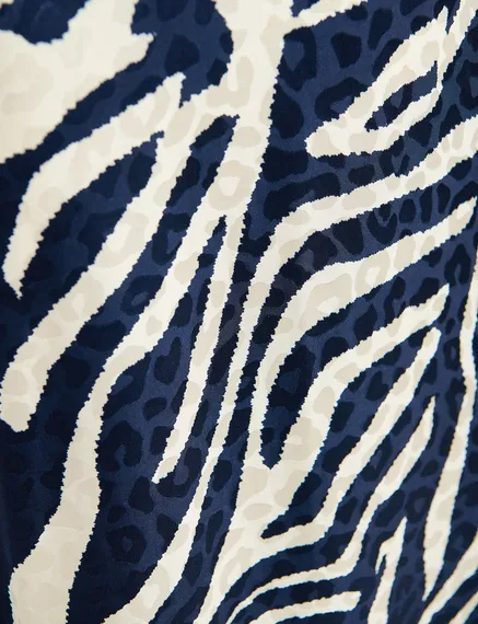 Navy blue and off-white zebra-print midi dress