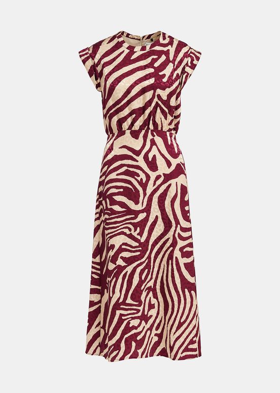 Burgundy and ecru zebra-print midi dress