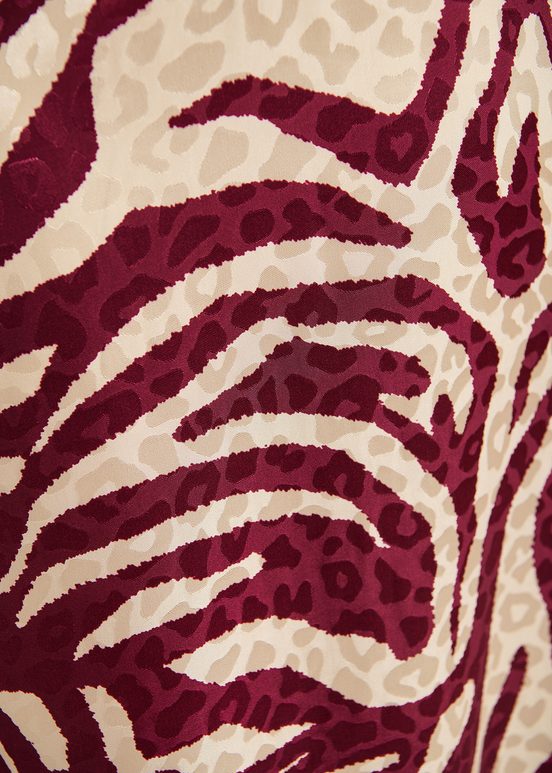 Burgundy and ecru zebra-print midi dress