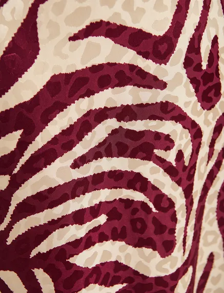 Midi-jurk met bordeaux en ecru zebraprint