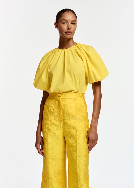 Yellow cotton top with puffed sleeves