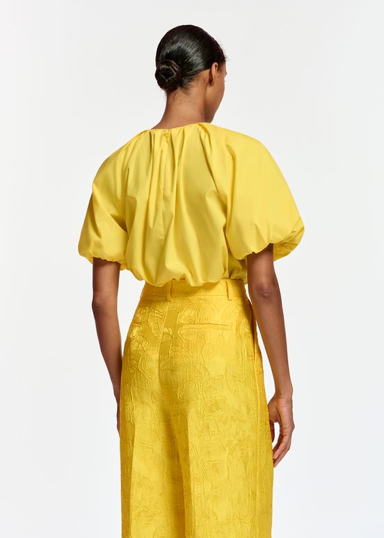 Yellow cotton top with puffed sleeves