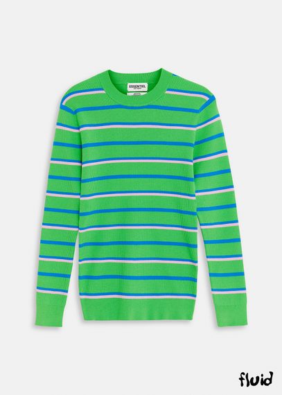 Green, blue and lilac striped knitted sweater