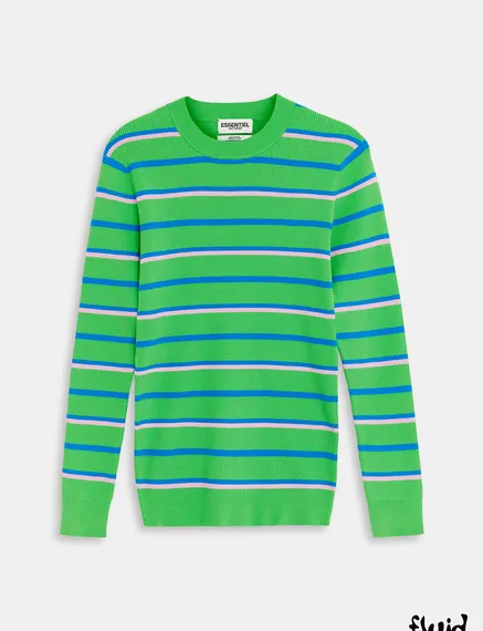 Green, blue and lilac striped knitted sweater