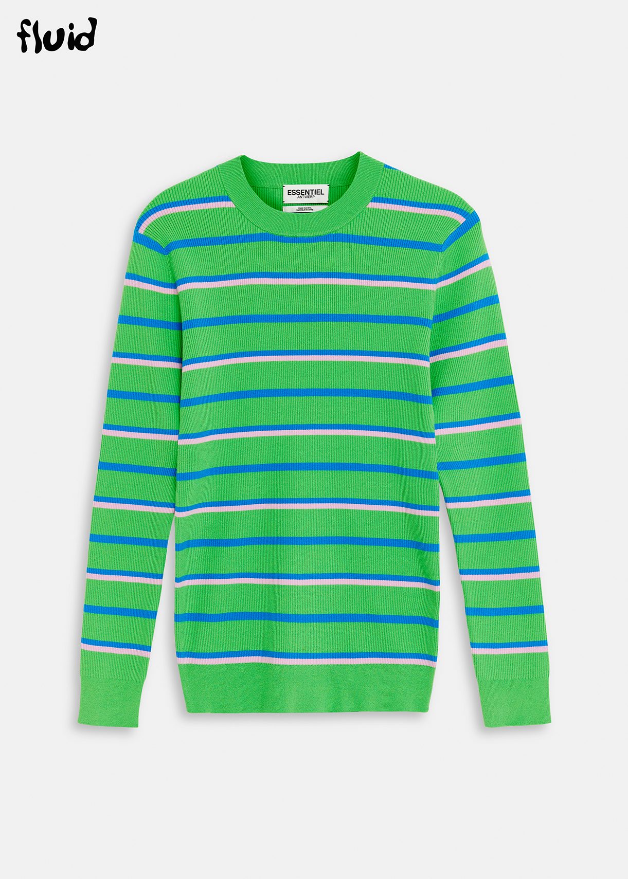 Green, blue and lilac striped knitted sweater