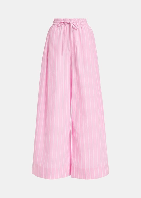 Pantalon en coton rayé rose clair et blanc