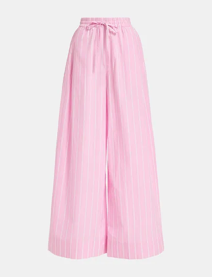 Pantalon en coton rayé rose clair et blanc