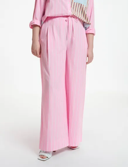 Light pink and white striped cotton pants