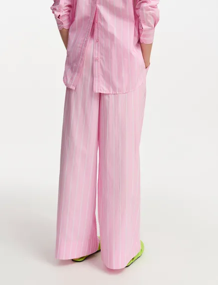 Light pink and white striped cotton pants