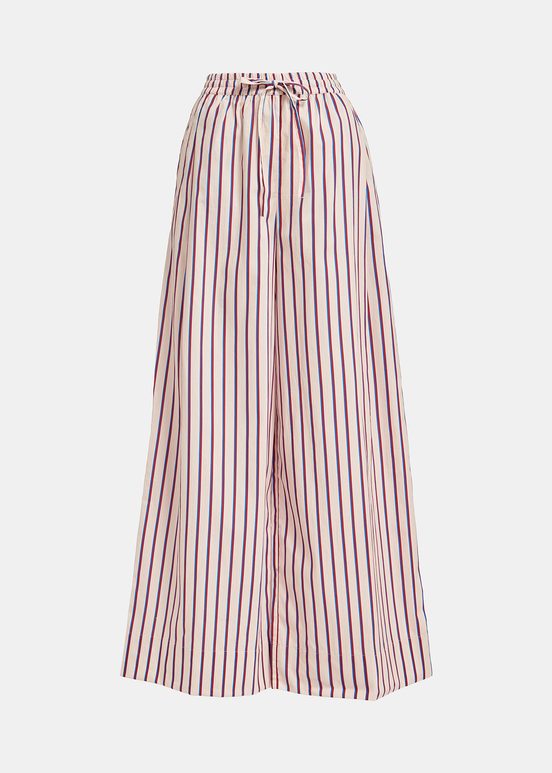 Ecru, burgundy and blue striped cotton pants