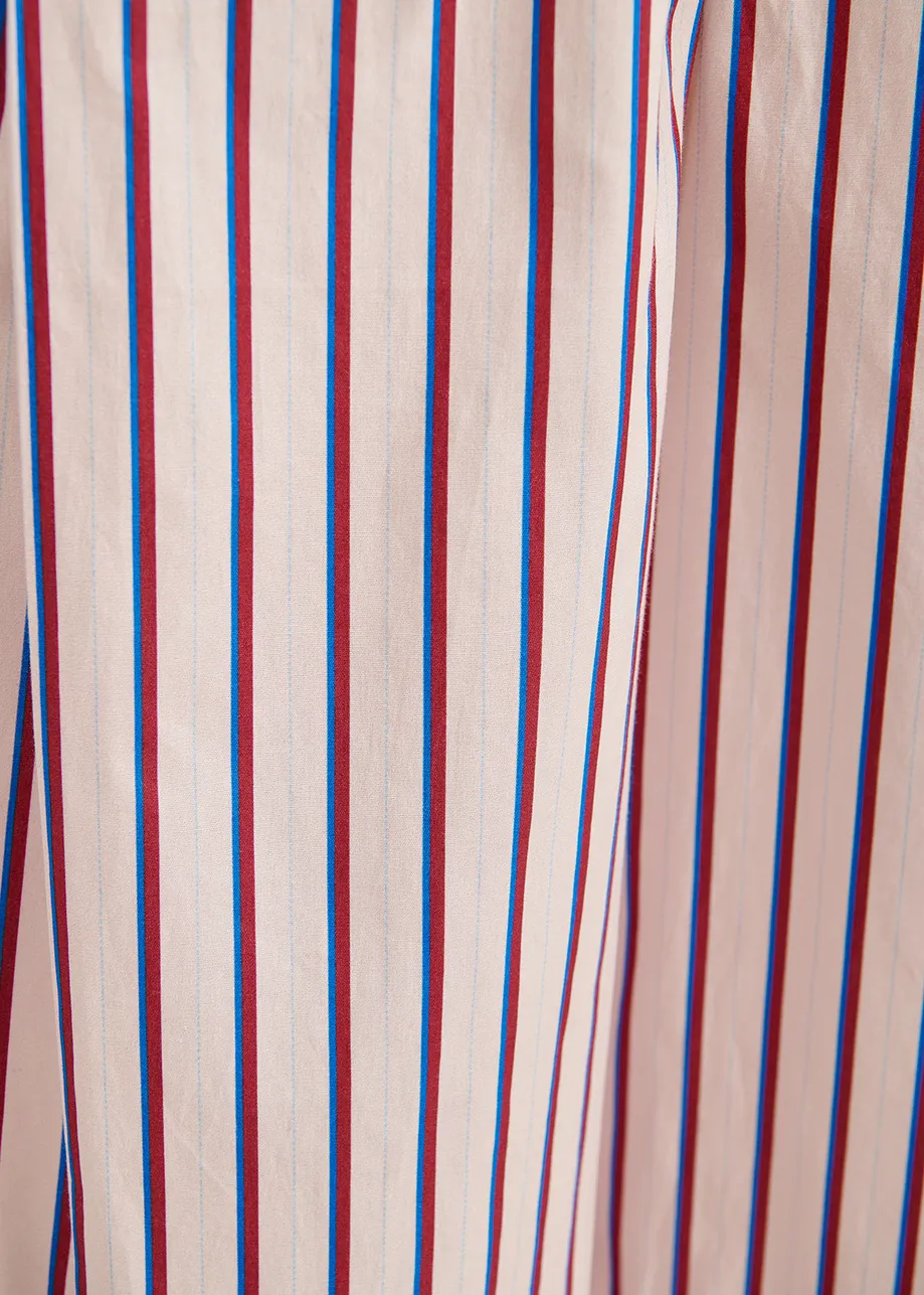 Ecru, burgundy and blue striped cotton pants