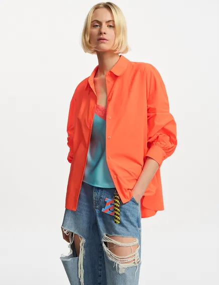 Orange puffed-sleeves shirt