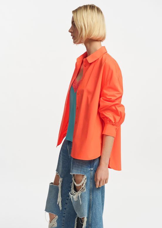 Orange puffed-sleeves shirt