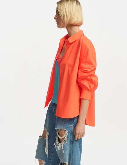 Orange puffed-sleeves shirt