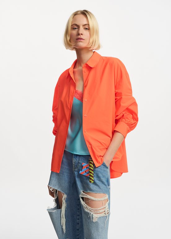 Orange puffed-sleeves shirt