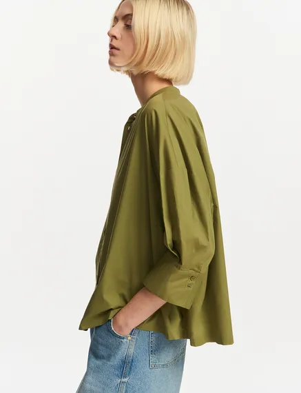 Khaki oversized cotton shirt