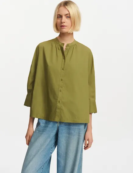 Khaki oversized cotton shirt