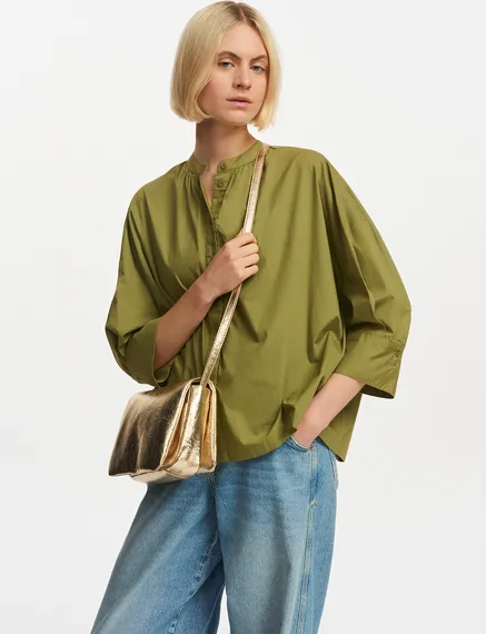 Khaki oversized cotton shirt