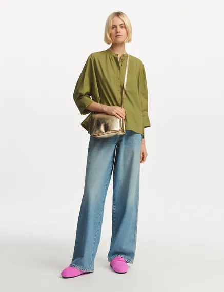 Khaki oversized cotton shirt