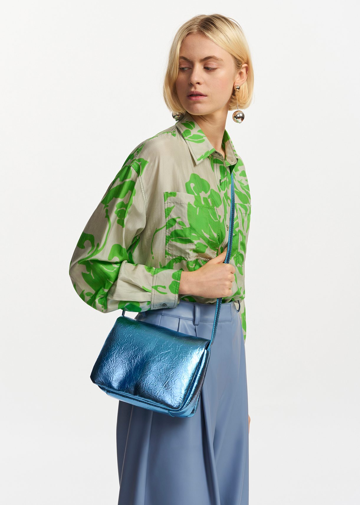 Blue metallic shoulder bag