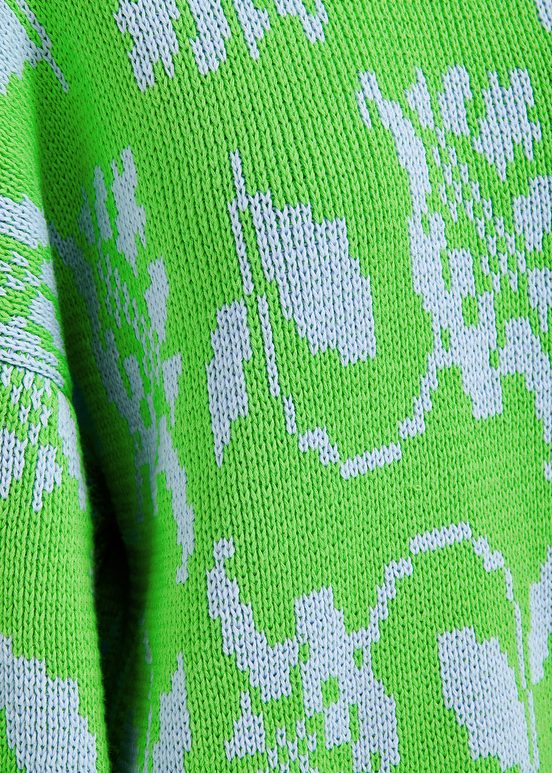 Pull en jacquard fleuri vert et bleu clair