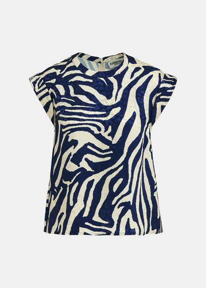 Top met marineblauwe en gebroken witte zebraprint