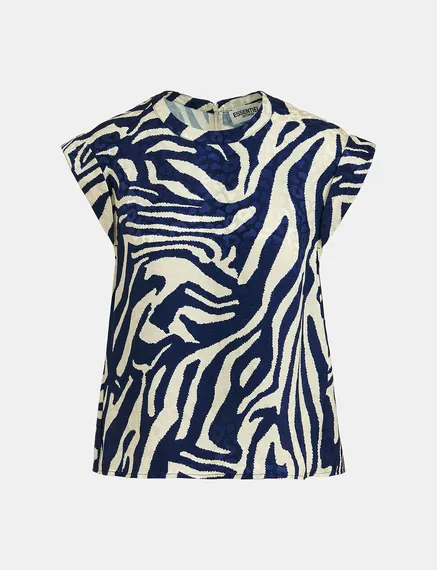 Top met marineblauwe en gebroken witte zebraprint